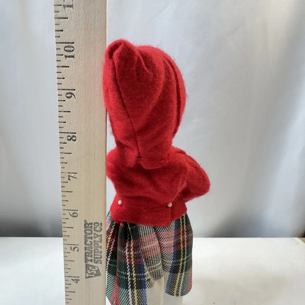 Byers Choice Retired 1980 Girl with Muff Plaid Skirt Red Hooded Jacket 10